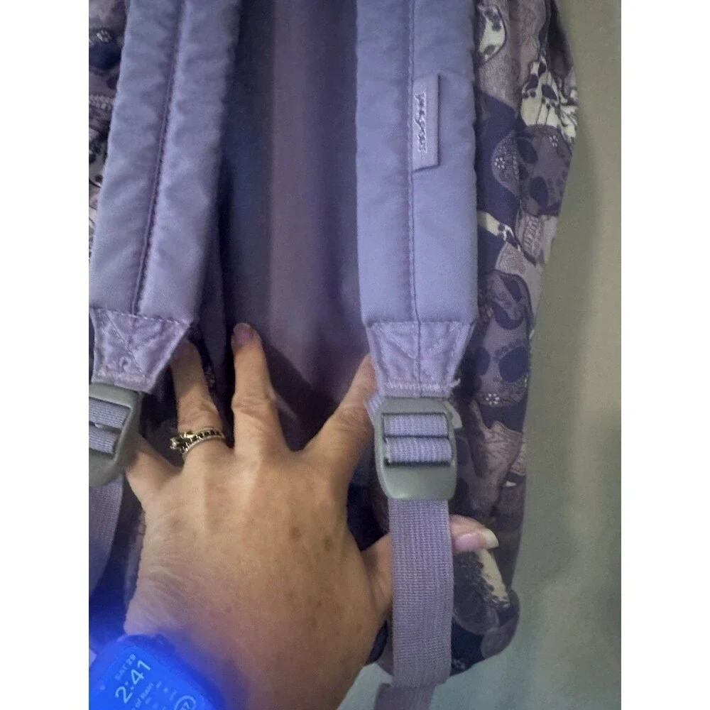 JanSport Backpack Purple Blue Skulls SuperBreak School Discontinued Pattern Y2K